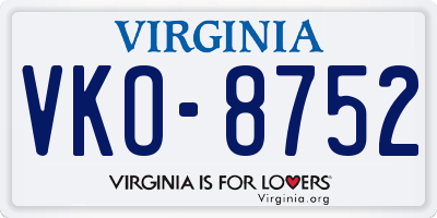 VA license plate VKO8752