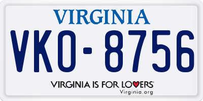 VA license plate VKO8756