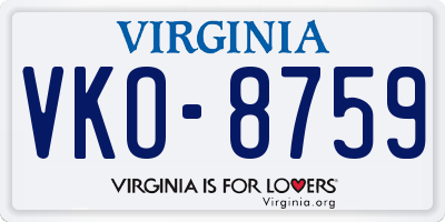 VA license plate VKO8759