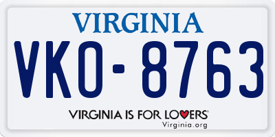 VA license plate VKO8763