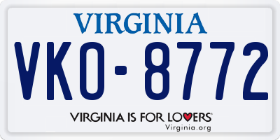 VA license plate VKO8772