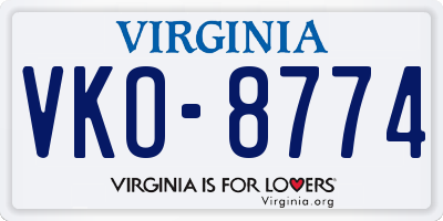 VA license plate VKO8774