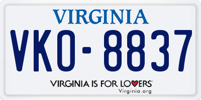 VA license plate VKO8837