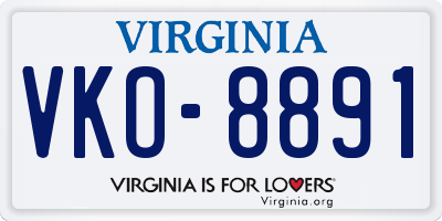 VA license plate VKO8891