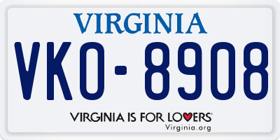 VA license plate VKO8908