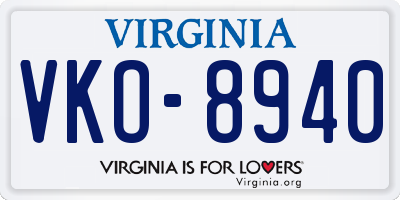 VA license plate VKO8940