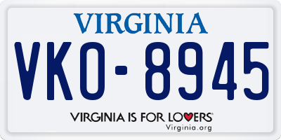 VA license plate VKO8945