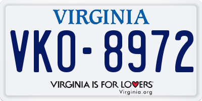 VA license plate VKO8972