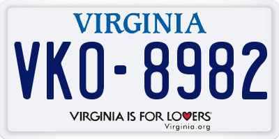 VA license plate VKO8982