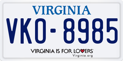 VA license plate VKO8985