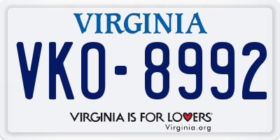 VA license plate VKO8992
