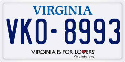VA license plate VKO8993