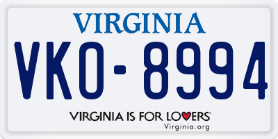 VA license plate VKO8994