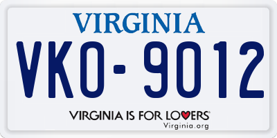 VA license plate VKO9012