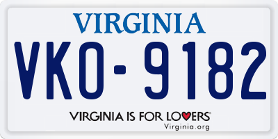 VA license plate VKO9182