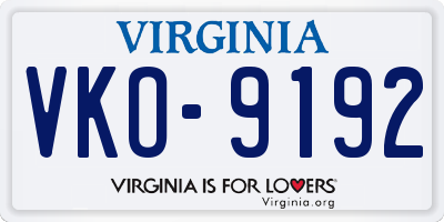 VA license plate VKO9192