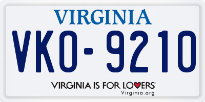 VA license plate VKO9210