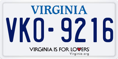 VA license plate VKO9216