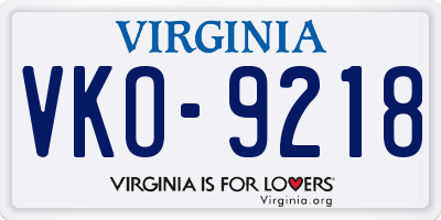 VA license plate VKO9218