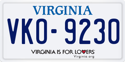 VA license plate VKO9230