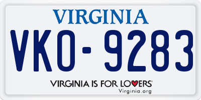 VA license plate VKO9283