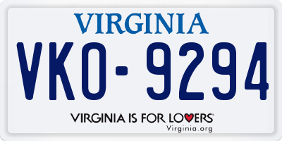 VA license plate VKO9294