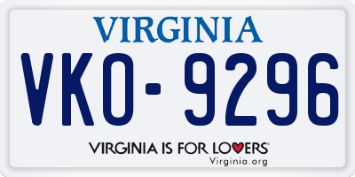 VA license plate VKO9296