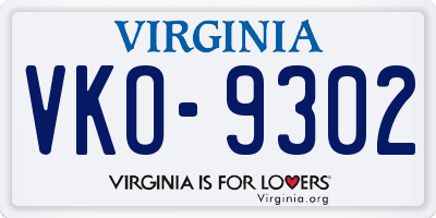 VA license plate VKO9302