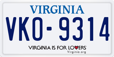 VA license plate VKO9314