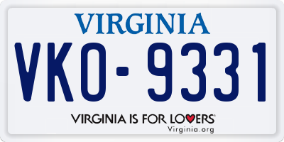 VA license plate VKO9331
