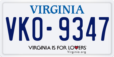 VA license plate VKO9347