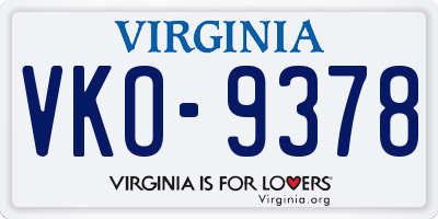 VA license plate VKO9378