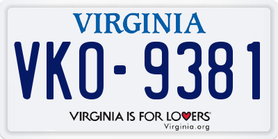VA license plate VKO9381