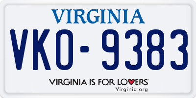 VA license plate VKO9383