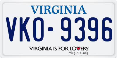 VA license plate VKO9396