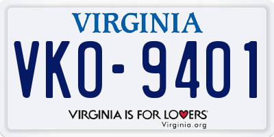 VA license plate VKO9401