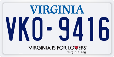 VA license plate VKO9416