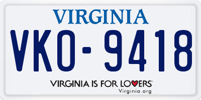 VA license plate VKO9418