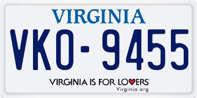 VA license plate VKO9455