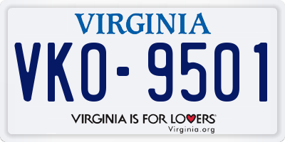 VA license plate VKO9501