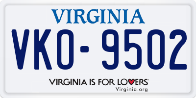 VA license plate VKO9502