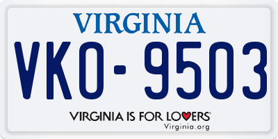 VA license plate VKO9503