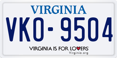 VA license plate VKO9504