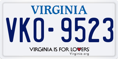 VA license plate VKO9523