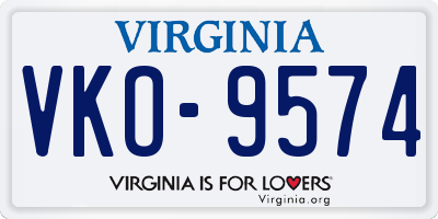 VA license plate VKO9574