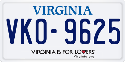 VA license plate VKO9625