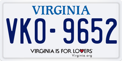 VA license plate VKO9652