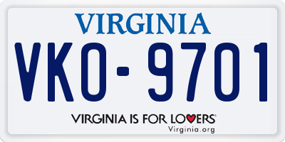 VA license plate VKO9701