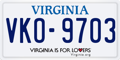 VA license plate VKO9703