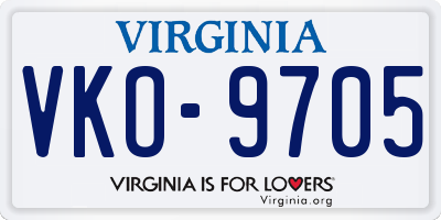 VA license plate VKO9705